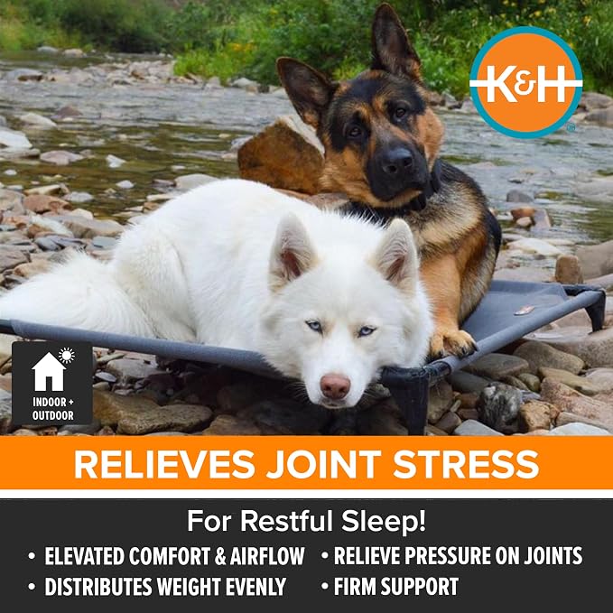 K&H Outdoor Elevated Dog Bed - Cooling Raised Dog Bed for Medium & Large Pets, Breathable Mesh Hammock Design, Indoor/Outdoor Washable Cover, Portable Metal Frame, Gray, Large 42x30in - Image 3