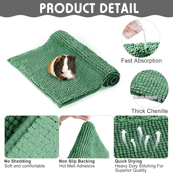 Amylove 4 Pcs Guinea Pig Cage Liner 12 x 12 Inch Washable Chenille Pee Pads Pet Dog Cat Bedding Training Mat Reusable for Small Animals Puppy Bunny Hamster Chinchilla - Image 3