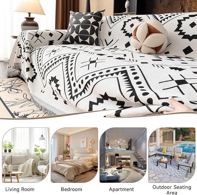 VClife Bohemian Couch Cover Aztec Geometric Chenille Sofa Cover for Sectional Couch - Black and White Zigzag Pattern Sofa Slipcover for 2 Cushion Couch Sofa 71" X 118" - Image 5