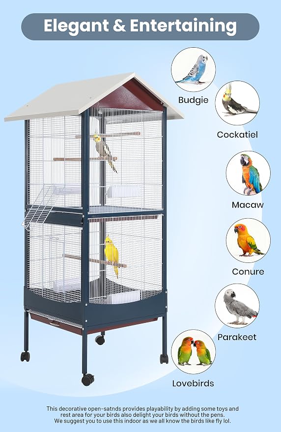 Garvee Bird Cage, 66''H Extra Large Bird Cage, w/Removeble Tray, Waterproof Roof, Easy to Clean, Lockable Caster, Indoor& Outdoor Application for Conure,Macaw,Budgie,Cockatiel,Lovebirds,Parakeet | w/Removeble Tray, Waterproof Roof, Easy to Clean, Locka... - Image 2