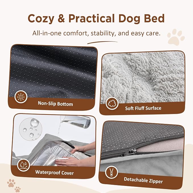 Comfort Expression Orthopedic Dog Bed for Extra Large Dogs with Bolster | Waterproof Dog Couch Bed with Washable Cover & Non-Slip Bottom, Supportive Egg Crate Foam XL Pet Bed, 42x30 Inch - Image 4