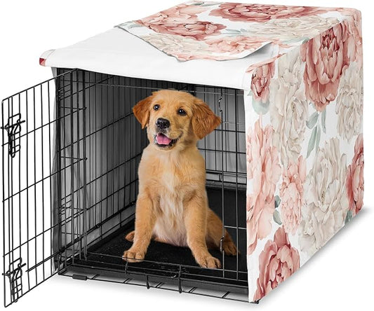Sweet Jojo Designs 36in. Medium Dog Crate Cover (Pink Boho Floral) for Girls Pet Cage, Kennel Covers (Shabby Chic, Bohemian, Vintage, Garden, Watercolor, Flower, Nature, Elegant, Dusty Rose, Blush) by SweetJojoDesigns