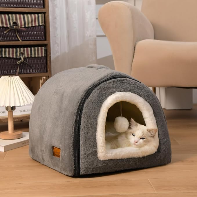 Cat Bed for Indoor Cats，Foldable cat cave，Anti-Slip & Water-Resistant Bottom，cat Houses for Indoor Cats or Small Dogs, Kitten Tent, Rabbit Bed (Dark Grey, L:(17.5"×16.9"×15.9")) - Image 2