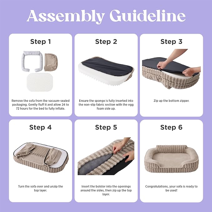LE SURE Cute Cozy High Back Orthopedic Small Dog Bed with Sides, 24" Beige | Waterproof Pet Bed with Sides, Aesthetic Comfy Egg-Crate Foam Pet Couch Sofa, Removable Washable Cover, Non-Slip Bottom - Image 7