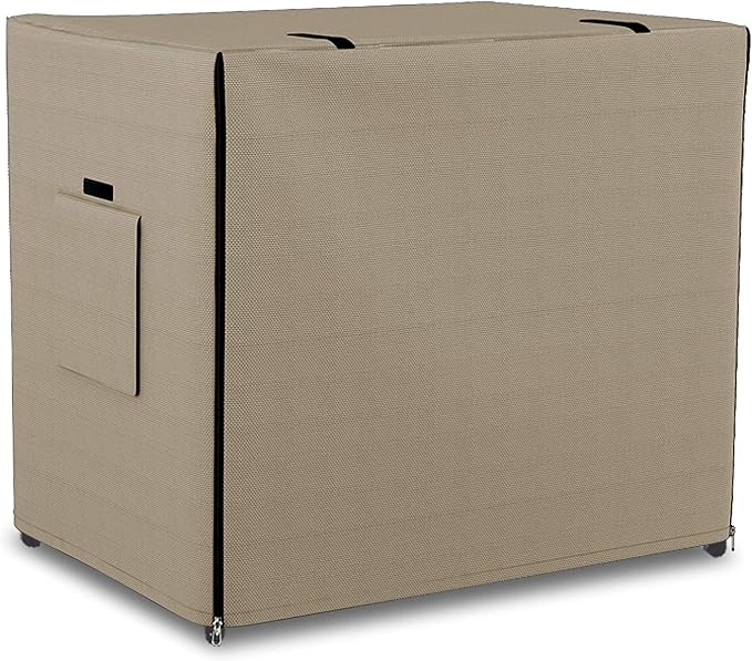Dog Crate Cover 12 Oz Waterproof - Heavy Duty Privacy Dog Crate Cover with Mesh Pocket & Roll Up Window - Universal Fit Dog Kennel Cover (30" H x 43" W x 29" D, Beige) by CoversAll