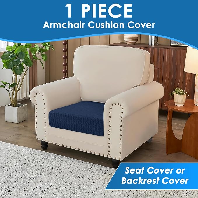XINEAGE Large Couch Cushion Covers Seat Cushion Cover Thick Stretch Sofa Slipcovers 1 Piece Individual Couch Covers with Elastic Bottom(Single XL Seat Cushion/Backrest,Navy Blue) - Image 3