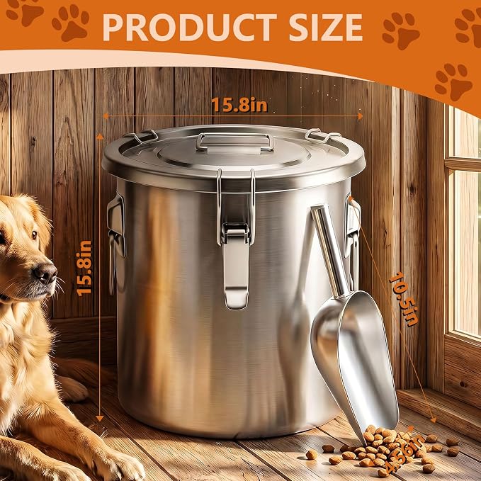 40LB Stainless Steel Dog Food Storage Container with Lid & Scoop, Large Dog Food Storage Container for Dry Pet Food, Metal Dog Food Container, Pet Food Storage Container for Kibble - Image 2
