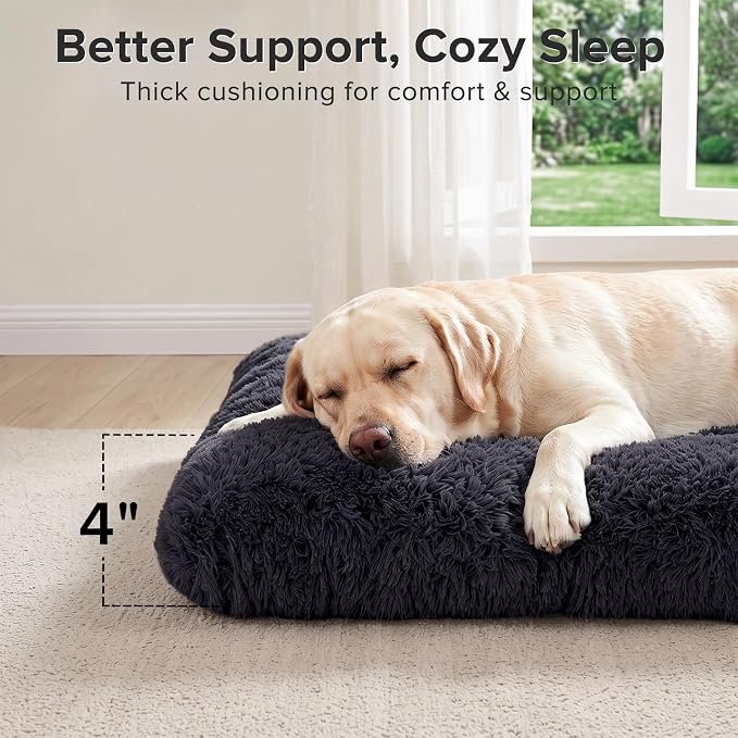 JOEJOY Large Dog Bed Crate Pad, Deluxe Plush Washable Dog Beds Fulffy Soft Kennel Pad Anti-Slip Pet Sleeping Mat for Extra Large Medium Small Dogs, 47" x 29", Dark Grey - Image 3
