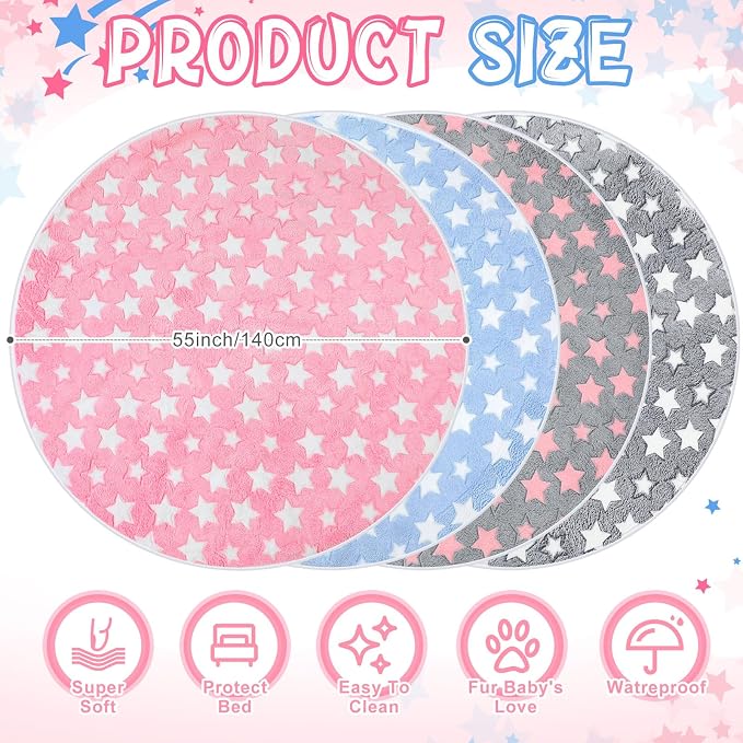 Hahafelt 4 Pcs Round Whelping Pee Pads Washable for Dogs Waterproof Pet Training Mats Reusable Puppy Whelping Pads Non Slip Cat Dog Bed Mat for Crate Kennel(Large Star,55 Inches) - Image 2