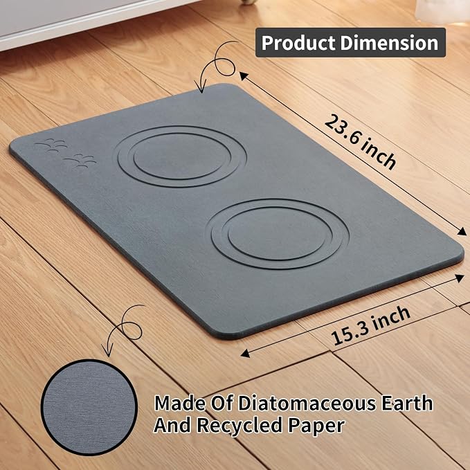 Diatomite Stone Pet Feeding Mat for Dog Cat Super Absorbent Diatomite Quick Drying Stone Dog Food Mat, Dog Mats for Food and Water with Non-Slip Station, Fast Dry Pet Mats, Deep Grey - Image 4