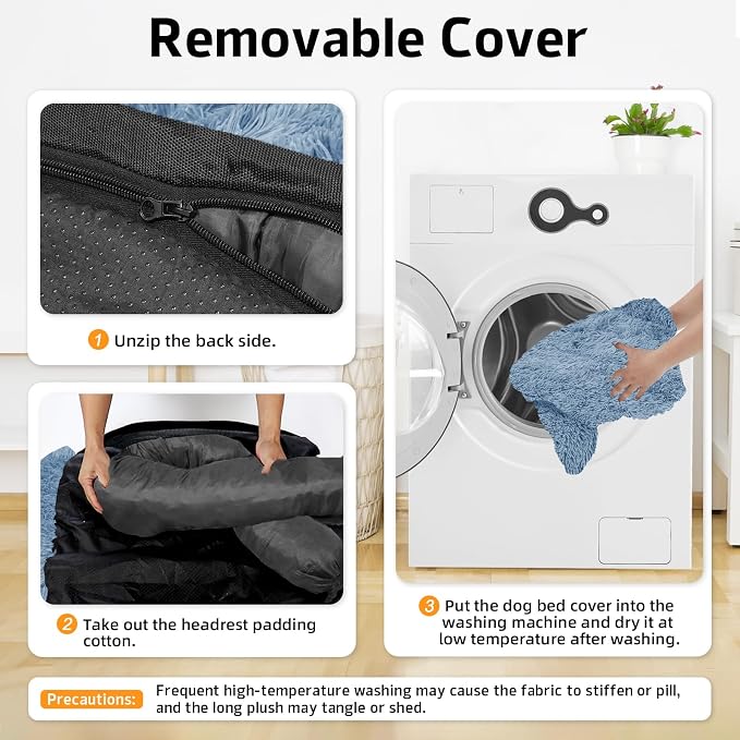 GGIB Calming Dog Bed Fluffy Plush Dog Mat for Furniture Protector with Removable Washable Cover for Large Medium Small Dogs and Cats (Extra Large (53x39.3x6), Navy) - Image 4