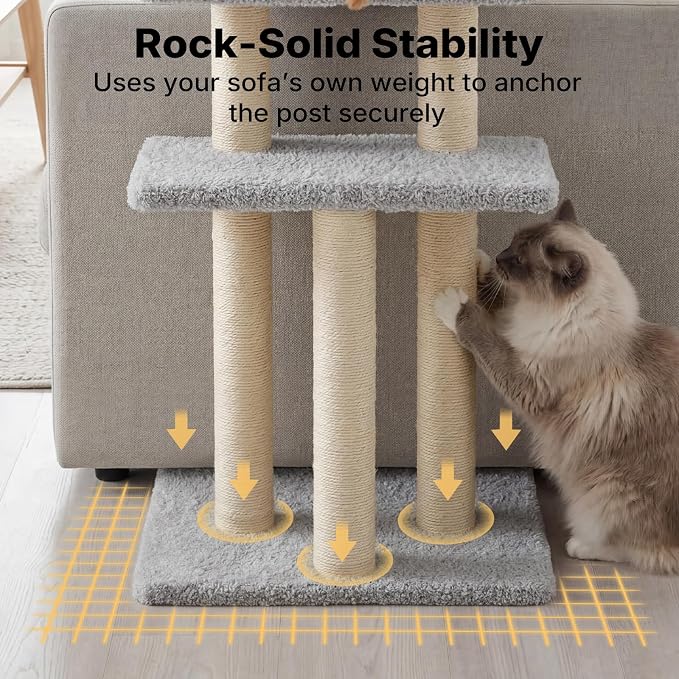 Veehoo Cat Perch with Cat Scratching Post, Couch Corner Protector for Cats | Tall Scratch Post with Cats Bed for Indoor Cats, Size S Fits 23"–24" High Sofa Armrest - Image 4