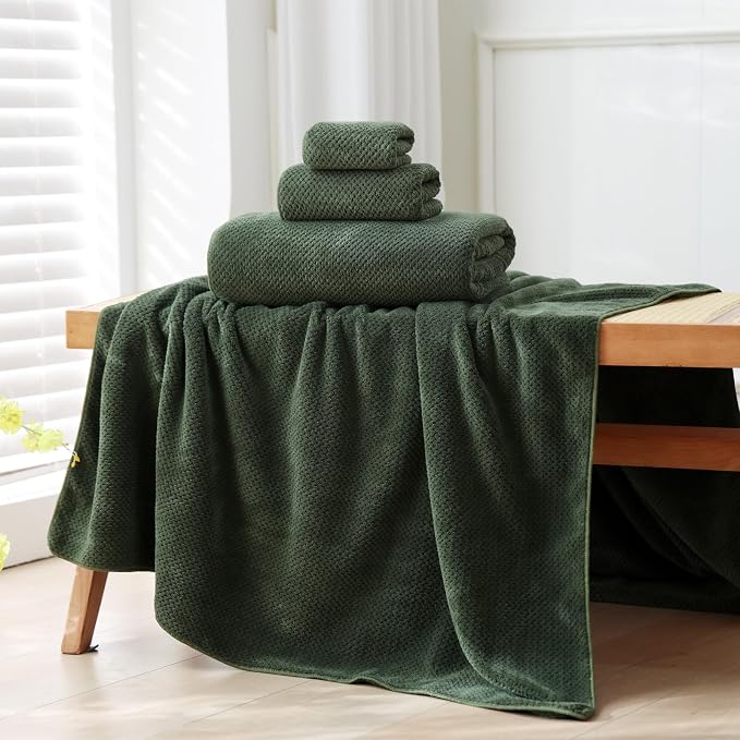 30x60 Inches Extra Large Bath Towels Set Super Soft Absorbent Luxury Microfiber Towels for Bathroom(Olive Green, 6PCS) - Image 2