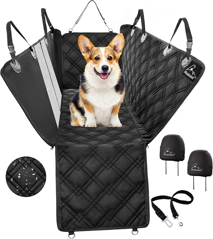 Meadowlark Dog Car Seat Cover with Mesh Window, Heavy-Duty Pet Seat Cover for Back Seat, Extra Padded Non-Slip Dog Hammock, Water-Resistant Back Seat Protector for Cars Trucks and SUVs (54" W x 58" L) by Meadowlark