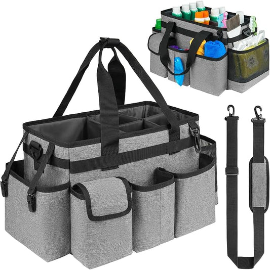 Cleaning Caddy,Cleaning Bag for Housekeepers,Cleaning Supplies Organizer with Handle,Gray by ZIOZERTT