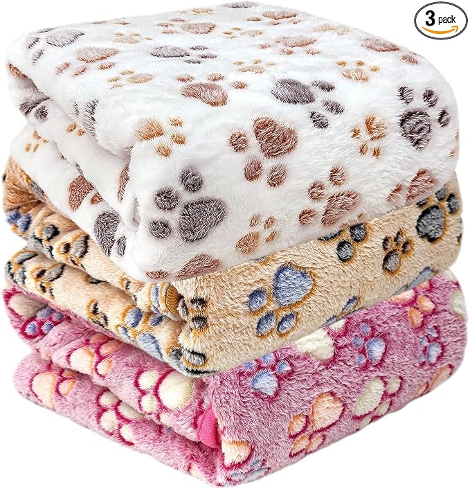 Dog Blankets for Large Dogs, 3 Pcs Dog Blanket Washable, Soft Fluffy Flannel Pet Blanket Mat Cover for Bed Couch, Cute Print Puppy Blanket 60" x 50" by NXDZI