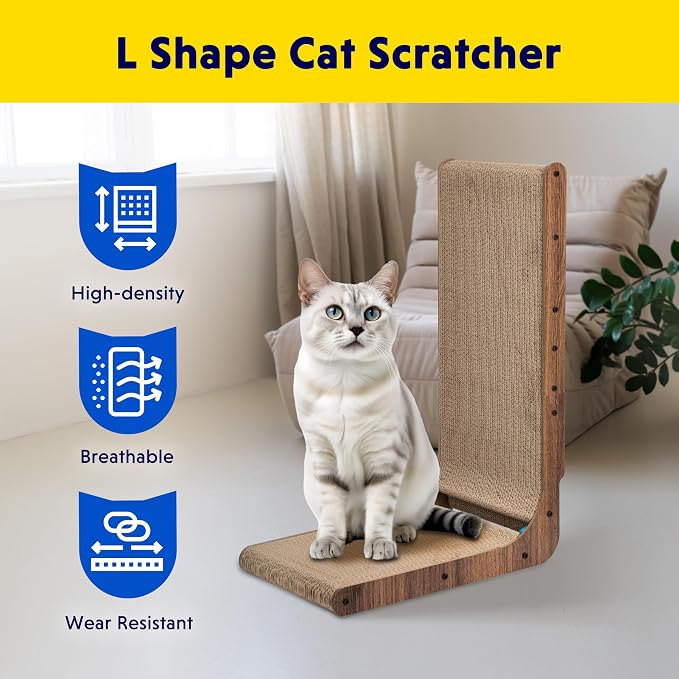 Simple Delxue Simple Deluxe Cardboard Cat Scratcher with Cat Toys Ball Track, 24 Inches L-Shaped Scratch Pad, Cardboard Lounge Bed, Stable and Durable, Furniture Protector, Reversible - Image 2