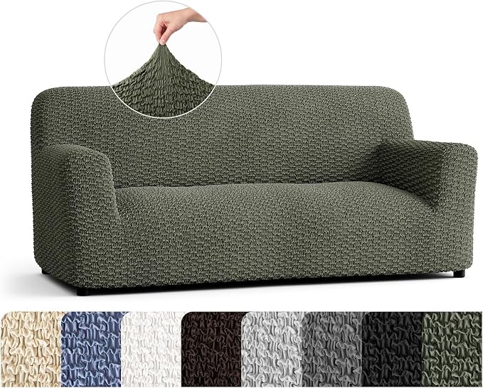PAULTO BY GA.I.CO. Stretch Sofa Slipcovers – Soft Elastic Fabric Couch Cover for Armchair Loveseat 3-Seater & 4-Seater Sofa Cover – Non-Slip Furniture Protector Washable - Moss Green (64"-85" Wide) by PAULATOBYGAICO
