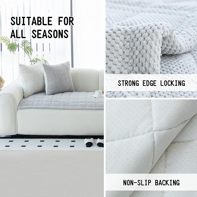 Sofa Couch Cover, Sofa Covers Washable for Dogs, Non-Slip Couch Covers for Sectional Sofa, Sofa Slipcovers for All Seasons Furniture Protector for L Shaped(Light Grey, 27"x 59") - Image 2