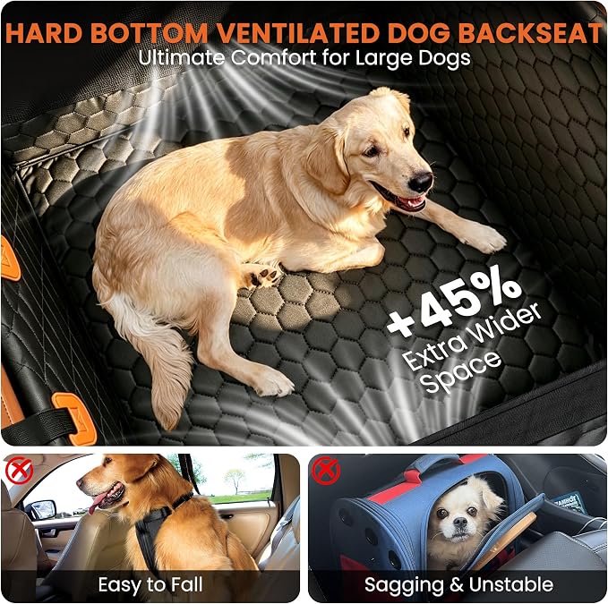 Large Dog Car Seat Cover Hammock Backseat, Waterproof Hard Base PU Leather | Universal Fit for Car SUV & Truck, Scratchproof, Nonslip, Mesh Window, Machine Washable, Side Flaps, Easy Install, Heavy Duty - Image 4