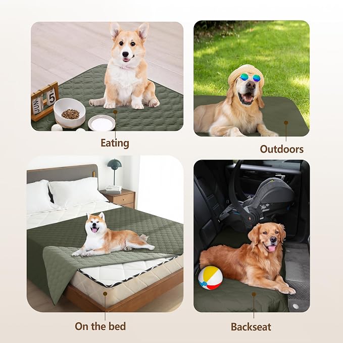 gogobunny 100% Double Sided Waterproof Dog Blanket Soft Pet Bed Cover Reversible Protect Furniture Couch Sofa Car for Puppy Large Dog Cat (Dark Olive/Light Olive, 32x53 Inch (Pack of 1)) - Image 3