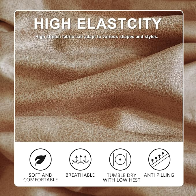 Leather Like Couch Cushion Covers Sofa Slipcovers Sets Couches Furniture Protector Covers for Sectional Armchair Loveseat Stretch Spandex Fabric, Machine Washable (3 Cushion Sofa, Light Kahki) - Image 5