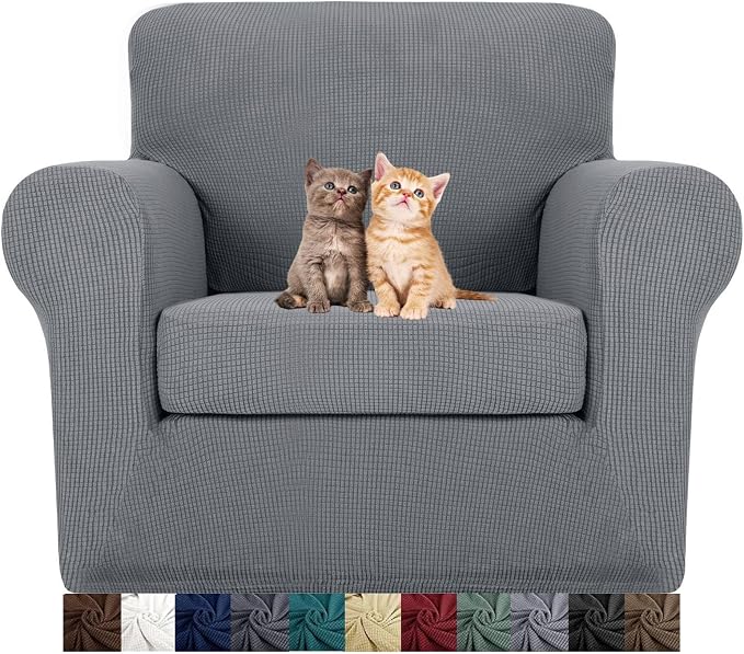 MAXIJIN 2 Piece Chair Slipcovers with Arms Super Stretch Chair Covers for Living Room Dogs Pet Proof Fitted Sofa Couch Protector Spandex Non Slip Armchair Slipcover Washable (Chair, Light Gray) by MAXIJIN