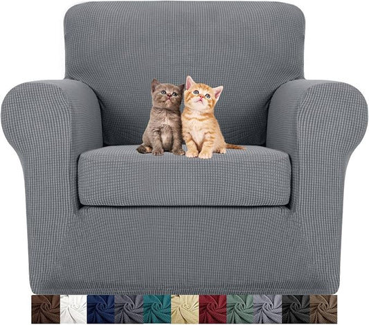 MAXIJIN 2 Piece Chair Slipcovers with Arms Super Stretch Chair Covers for Living Room Dogs Pet Proof Fitted Sofa Couch Protector Spandex Non Slip Armchair Slipcover Washable (Chair, Light Gray) by MAXIJIN