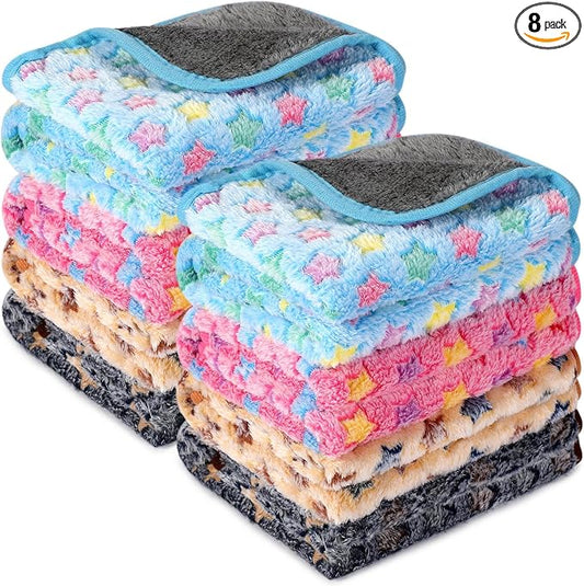 Tudomro 8 Pcs Absorbent Guinea Pig Blankets Washable Small Animal Fleece Bedding Cage Liners Reusable Pet Sleep Mat Pad Cover for Ferret Chinchilla Furniture Protection(Star,16 x 24 Inch) by Tudomro