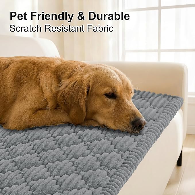 Smiry Couch Cover for Dogs Washable, Non Slip Fuzzy Pet Sofa Protector | Soft Thick Furniture Cover for Sofa, Loveseat and Sectional, Scratch & Pet Hair Resistant (Grey, 27.6" x 47") - Image 3