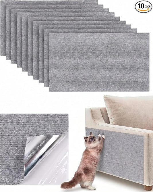 Corner & Wall Cat Scratch Mat (Grey, 23.6''x11.8'',10-Pack), Self-Adhesive Trimmable Cat Scratcher, Wall Mounted Scratching Pad for Indoor Cats, Sofa Furniture Protector, Cat Post Cover Replacement by Unknown