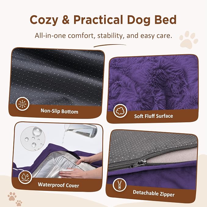 Comfort Expression Orthopedic Dog Bed for Extra Large Dogs with Bolster | Waterproof Dog Couch Bed with Washable Cover & Non-Slip Bottom, Supportive Egg Crate Foam XL Pet Bed, 42x30 Inch - Image 4