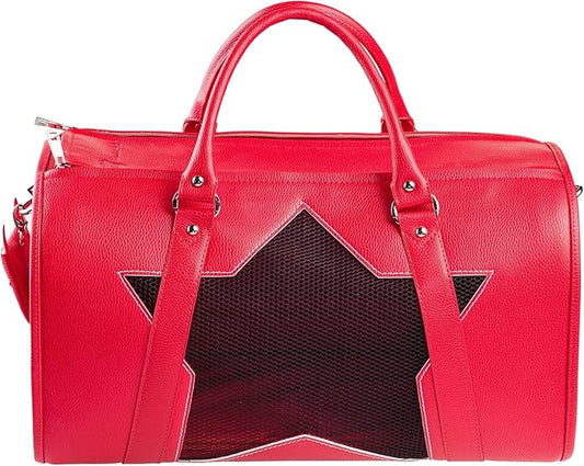 Pet Carrier Dog Cat Puppies Carrier Pet TSA Airline Approved Luxury Faux Leather Carrier Breathable Gift Box Collapsible Travel (RED)