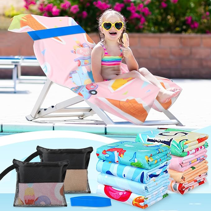 Tingjoo 24 Pcs Kids Microfiber Beach Towel Set 8 Beach Towels Bulk with 8 Storage Bags 8 Beach Ties 30" x 60" Unicorn Mermaid Dolphin Flamingo Quick Dry Towel for Pool Swim Bath Picnic Camping (Girls) - Image 5