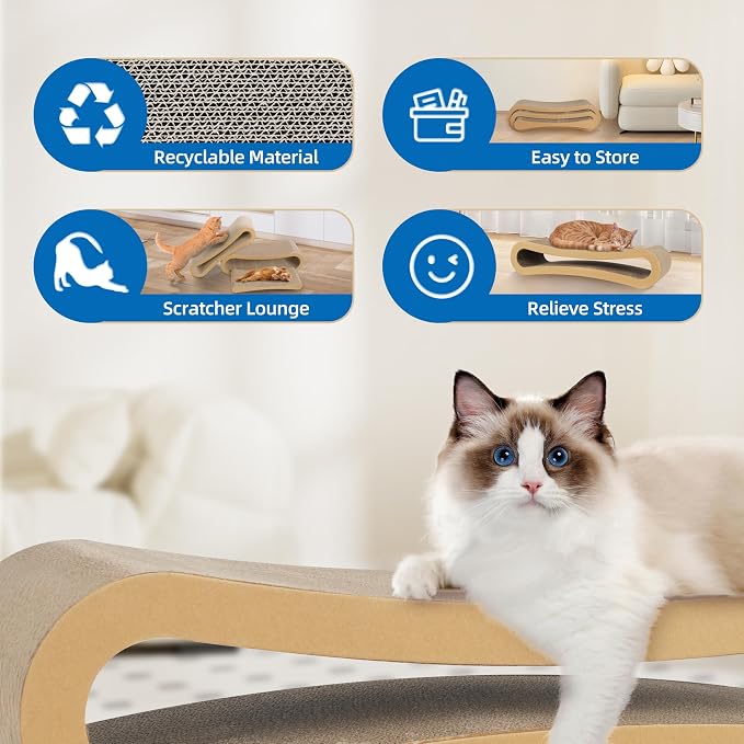 Simple Deluxe 3-in-1 Large Cardboard Cat Scratcher Lounger, 33.5" x 10.2" x 10.2" Infinity Shape Cat Scratching Board, Reversible Corrugated Scratch Pad for Multi-Cat Homes, 100% Recyclable, X-Large - Image 4