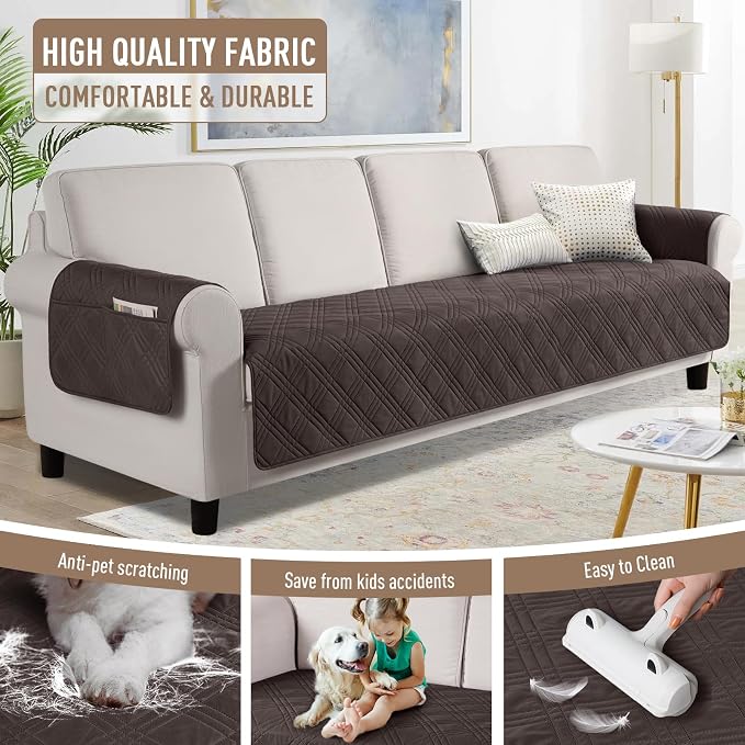 TAOCOCO Waterproof Oversized Couch Covers for Pets Dogs with Non Slip Backing, Sofa Seat Covers with Pocket for 4 Cushion Couch Washable Dog Couch Protector Sofa Slipcovers(Oversized Sofa, Chocolate) - Image 4