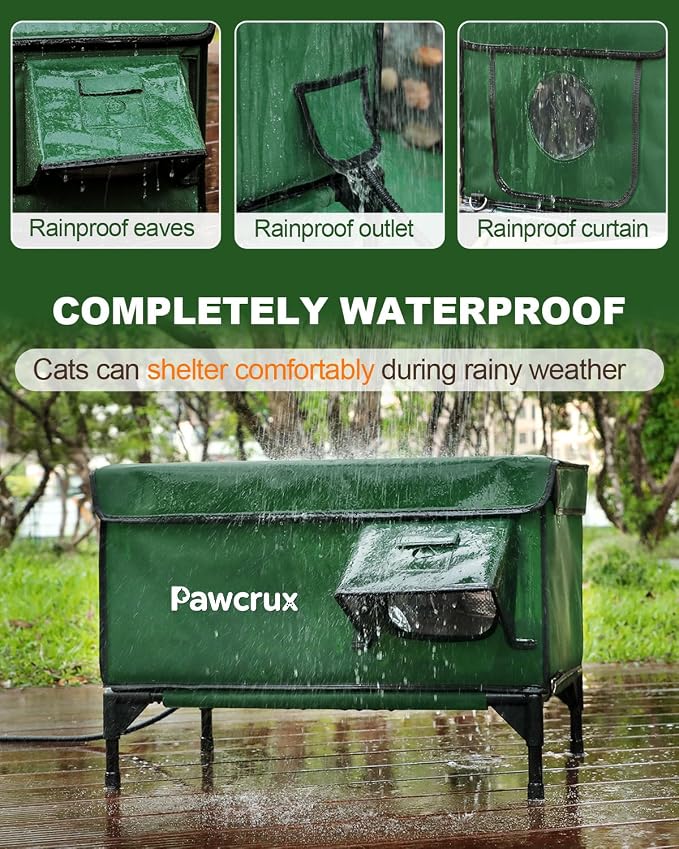 Weatherproof Heated Cat House for Outdoor in Winter, Heated Cat Bed Kitty Shelter with Cat Heating Pad, Insulated & Safe Escape Door, Warm House for Outside Stray Cat (Green, 17"x25"x17") - Image 2