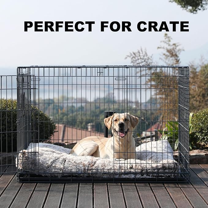Bedfolks Extra Large Waterproof Plush Dog Crate Bed with Removable Washable Cover,Faux Fur Kennel Bed 41"x27",Brown - Image 3