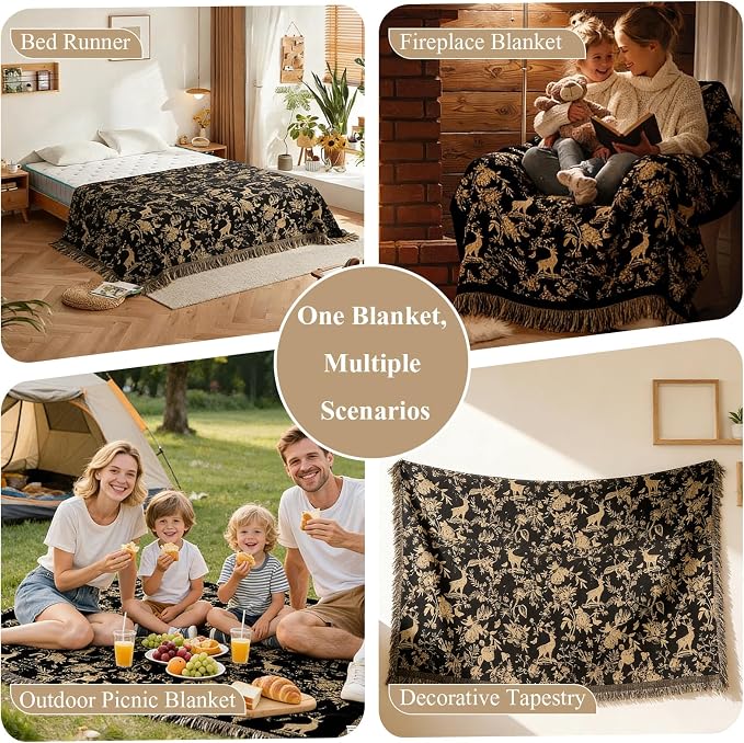 STACYPIK Vintage Botanical Floral Print Couch Cover for Pets, Chenille Jacquard Sofa Cover for 2 Cushion Couch,Multi-Use Furniture Protector, Non Slip Loveseat Slipcover for Sectional, Black-71X118IN - Image 5