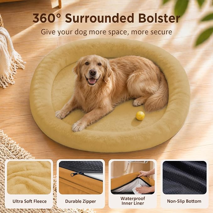 Waterproof Orthopedic Dog Bed for Extra Large Dogs, Orange | Supportive Crate Foam Relieves Joint Pressure, 360°Bolsters, Waterproof Inner,Washable Cover, Non-slip Bottom - Image 7