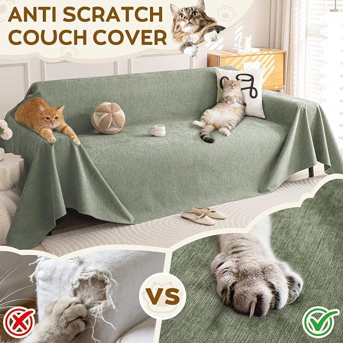 OstepDecor Waterproof Couch Covers for Pets, Couch Protector from Cat Claws | Washable Sofa Cover for Dogs, Non Slip Furniture Protector for Sofas, Loveseats & Sectionals, 71"x102", Green - Image 2