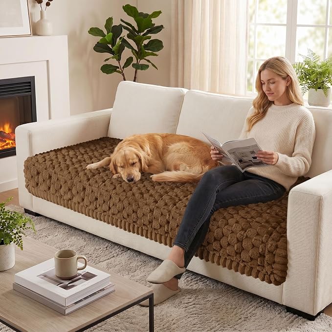 Smiry Non Slip Couch Covers for Dogs, Scratch Resistant Pet Sofa Protector | Machine Washable Soft Fuzzy Thick Furniture Cover for Sofa Loveseat Sectional Large Dogs, Chocolate, 35.4" x 88" - Image 5