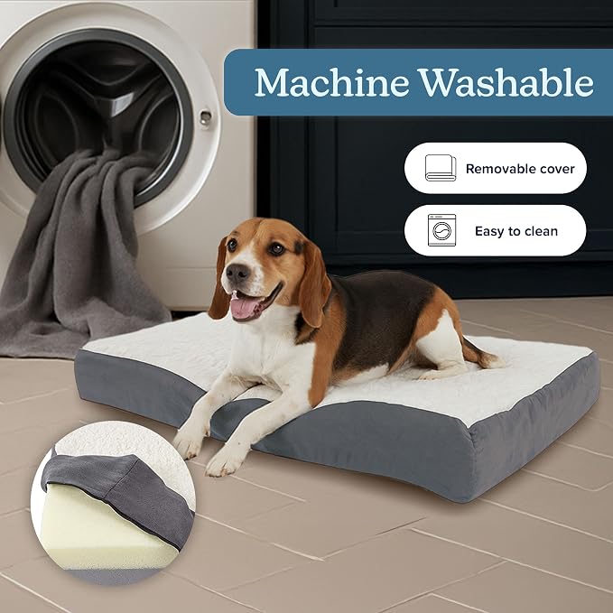 PETMAKER Orthopedic Pet Bed – 2-Layer Memory Foam Dog Bed with Removable Sherpa Cover – Comes with Additional Mattress Replacement Cover (Gray) - Image 3