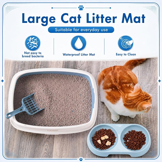 Sliner Kitten Litter Box Low Entry Starter Kit – 7pcs Set with 2 Litter Boxes, 2 Bowls, Scoop & Waterproof Mat, High Sided Cat Toilet for Small Kittens up to 6.6lb (Blue) - Image 4