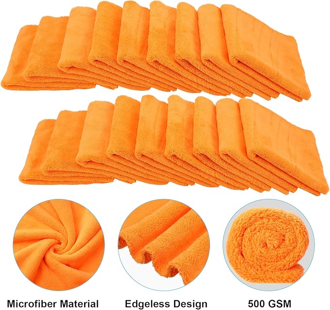 Shimeyao 30 Pcs 16 x 16 Inch Edgeless Microfiber Plush Towels for Cars Detailing Drying Wash Polishing Absorbent Cleaning Cloths, 500 GSM (Orange) - Image 3