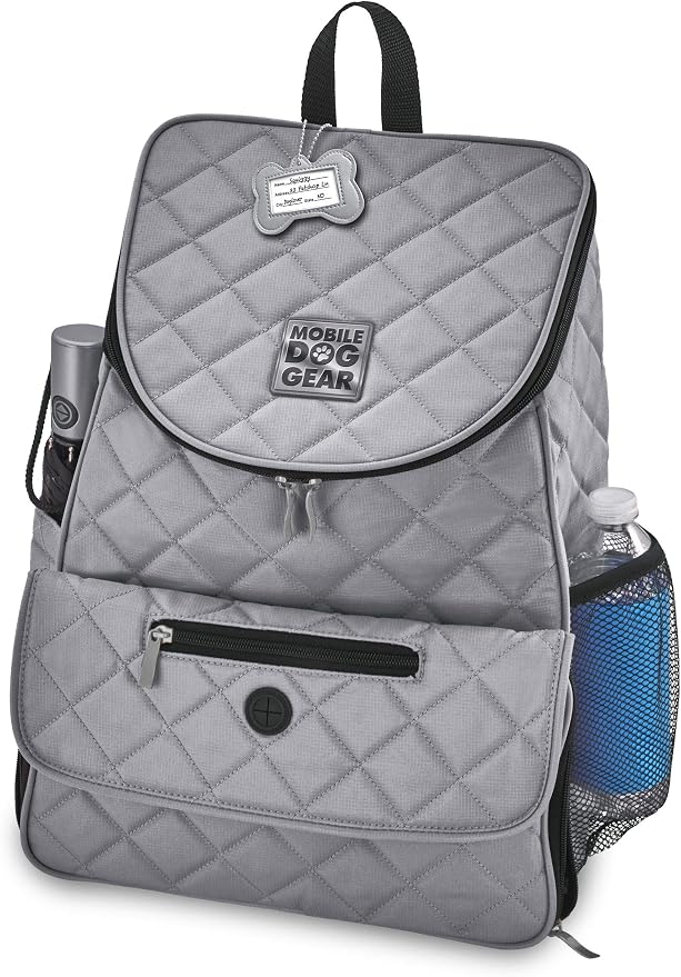 Mobile Dog Gear, Dog Travel Bag, Deluxe Quilted Weekender Backpack, Includes Lined Food Carriers and 2 Collapsible Dog Bowl, Gray - Image 4