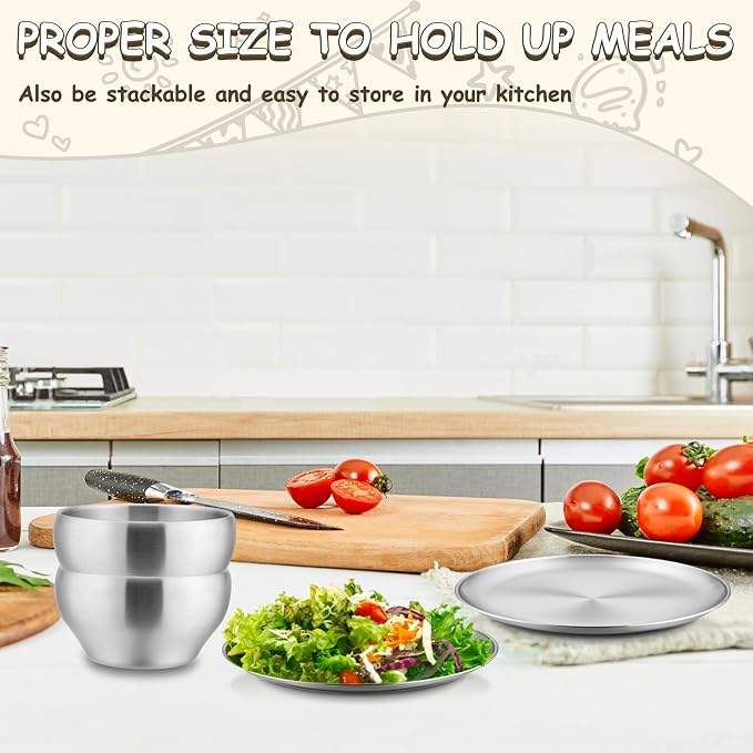 HaWare Kids Plates and Bowls, 8 Pieces Stainless Steel Dish Set, Reusable Dinnerware for Camping, Hiking, Travel, Picnic, Non-toxic Tableware set for Kids Self-feeding, Dishwasher Safe - Image 6