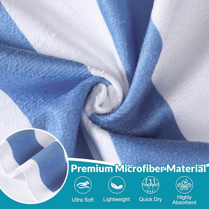 Frienda 12 Pack Blue Striped Beach Towels 71''x 32'' Large Microfiber Quick Dry Absorbent Bath Towels for Swimming Pool Beach Cruise Travel Gym Supplies - Image 3
