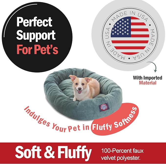 Majestic Pet 32 Inch Micro Velvet Calming Dog Bed Washable – Cozy Soft Round Dog Bed with Spine for Head Support - Fluffy Donut Puppy Mat 32x23x7 (inch) Medium – Azure (2025) - Image 2