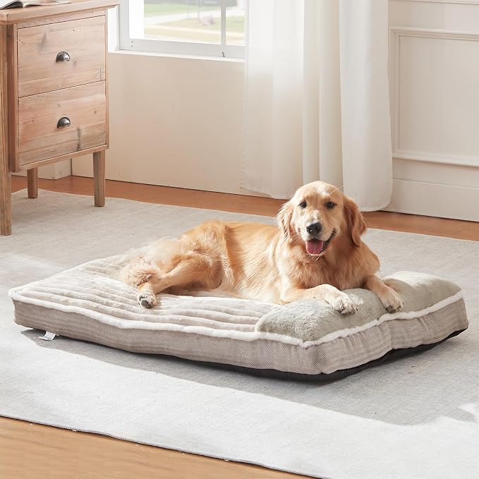 Dog Bed for Large Dogs, Dog Mattress with Pillow for Crate Kennel, Sofa pet Bed, Super Soft pet Bed for Medium, Jumbo, Small Dogs Breeds (Beige, XX-Large:(46"x30"x4") by WINDRACING